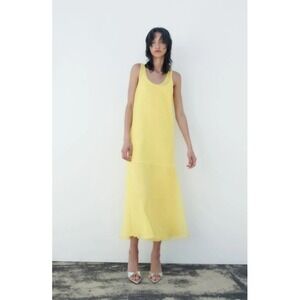 Zara‎ Limited Edition Mesh Overlay Flare Hem Maxi Dress Size L Sheer Resortwear